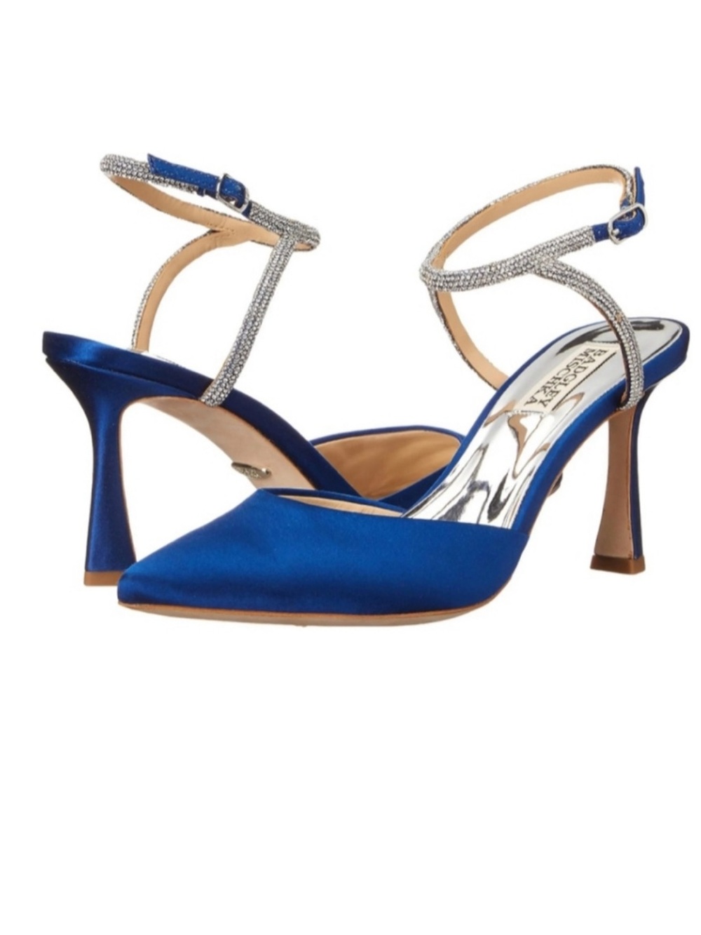 Badgley Mischka Blue Satin Rhinestone Heels Size 8